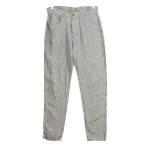 Alex Crane 100% Linen Pants Navy White Stripe Size 30 Relaxed Fit Beach Preppy